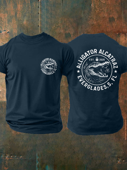 Men's Retro Alligator Alcatraz Funny Florida Everglades Dark Humor Tee