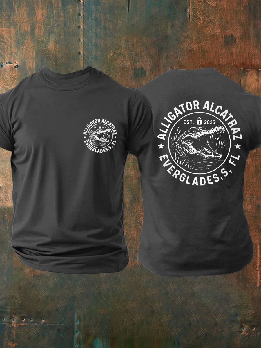 Men's Retro Alligator Alcatraz Funny Florida Everglades Dark Humor Tee