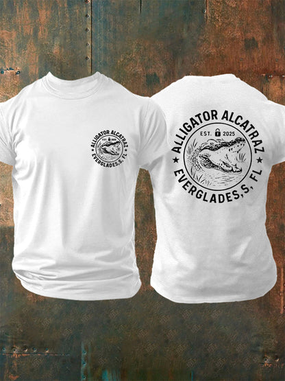 Men's Retro Alligator Alcatraz Funny Florida Everglades Dark Humor Tee