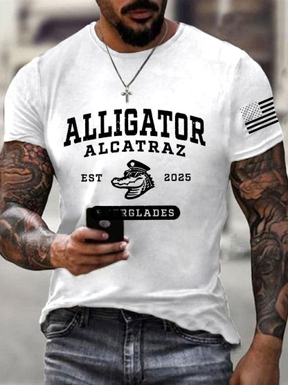 Men's Retro Alligator Alcatraz Funny Florida Everglades Dark Humor Short Sleeve Tee