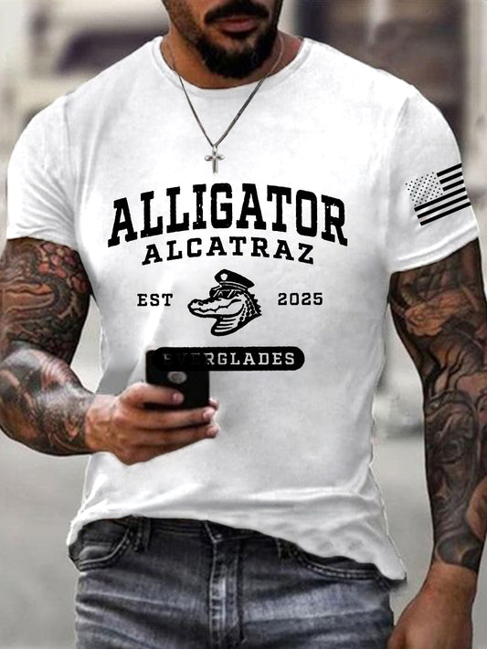 Men's Retro Alligator Alcatraz Funny Florida Everglades Dark Humor Short Sleeve Tee