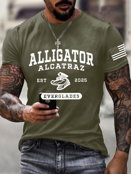 Men's Retro Alligator Alcatraz Funny Florida Everglades Dark Humor Short Sleeve Tee