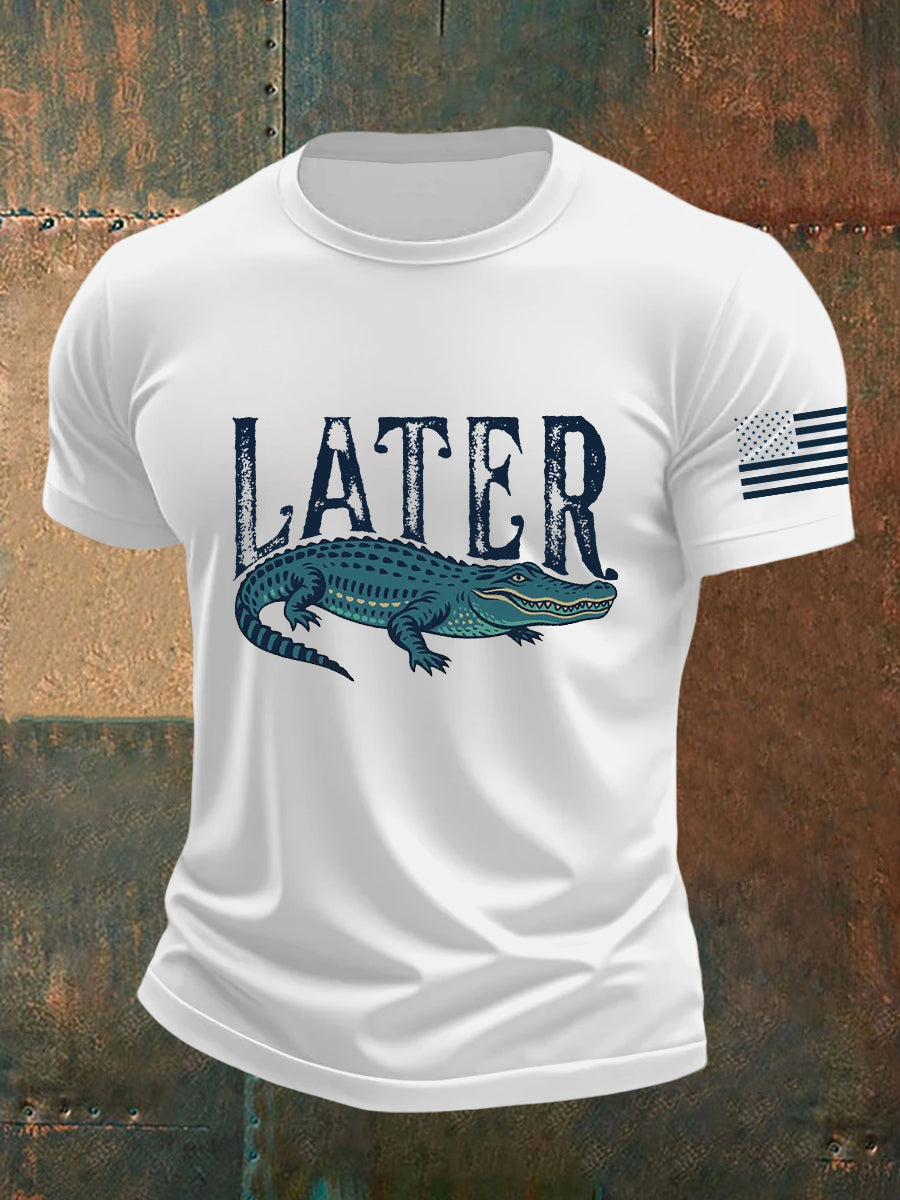 Men's Retro Alligator Alcatraz Funny Florida Everglades Dark Humor Short Sleeve Tee