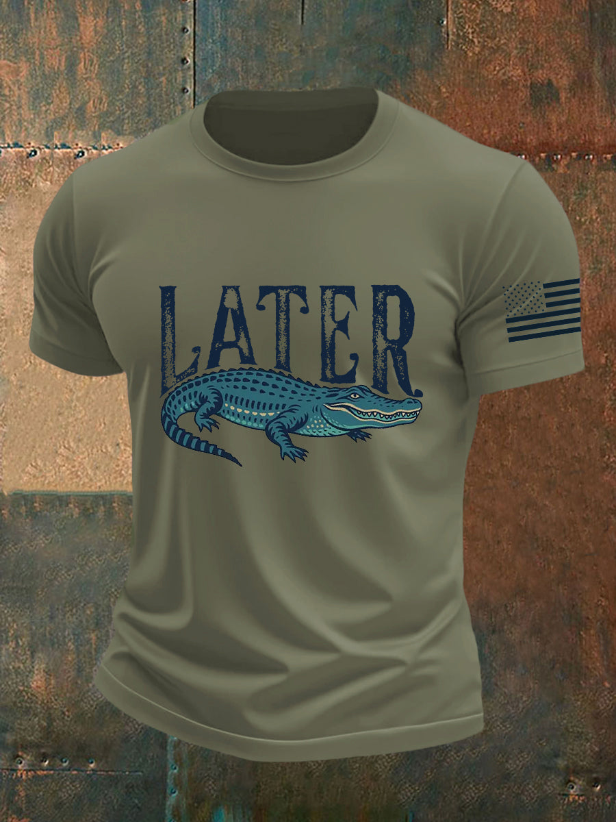 Men's Retro Alligator Alcatraz Funny Florida Everglades Dark Humor Short Sleeve Tee