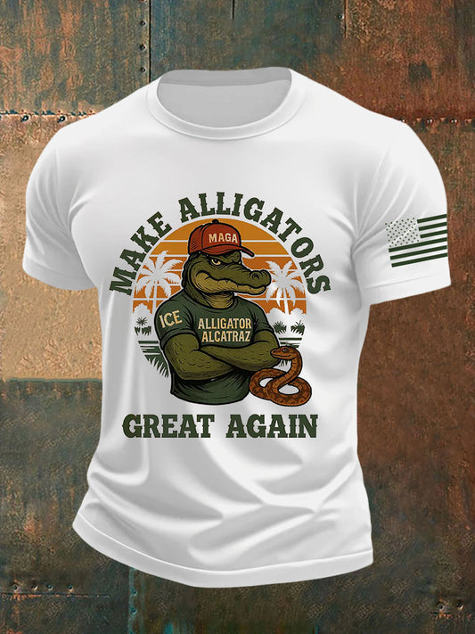 Men's Retro Alligator Alcatraz Funny Florida Everglades Dark Humor Short Sleeve Tee