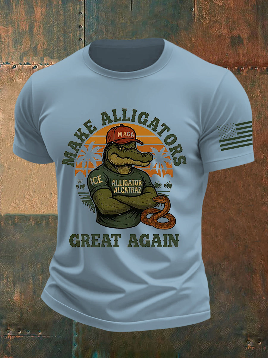 Men's Retro Alligator Alcatraz Funny Florida Everglades Dark Humor Short Sleeve Tee