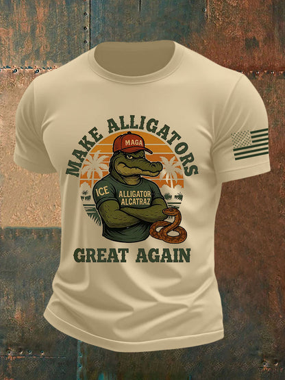 Men's Retro Alligator Alcatraz Funny Florida Everglades Dark Humor Short Sleeve Tee