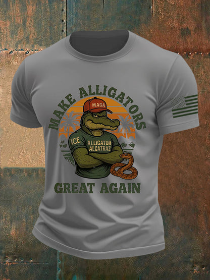 Men's Retro Alligator Alcatraz Funny Florida Everglades Dark Humor Short Sleeve Tee