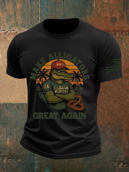 Men's Retro Alligator Alcatraz Funny Florida Everglades Dark Humor Short Sleeve Tee