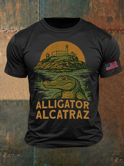 Men's Retro Alligator Alcatraz Funny Florida Everglades Dark Humor T-shirt