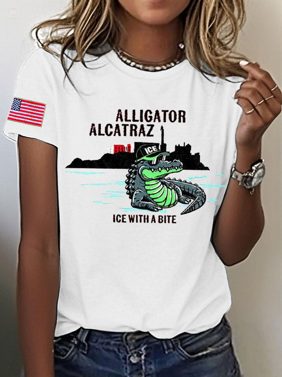 Women's Alligator Alcatraz Funny Florida Everglades Dark Humor Printed T-shirt