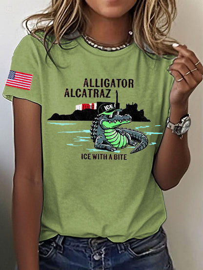 Women's Alligator Alcatraz Funny Florida Everglades Dark Humor Printed T-shirt