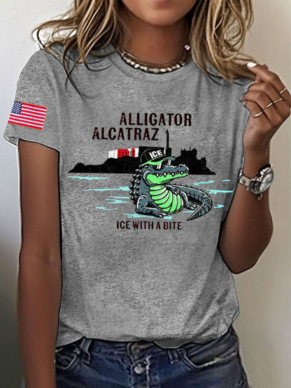 Women's Alligator Alcatraz Funny Florida Everglades Dark Humor Printed T-shirt