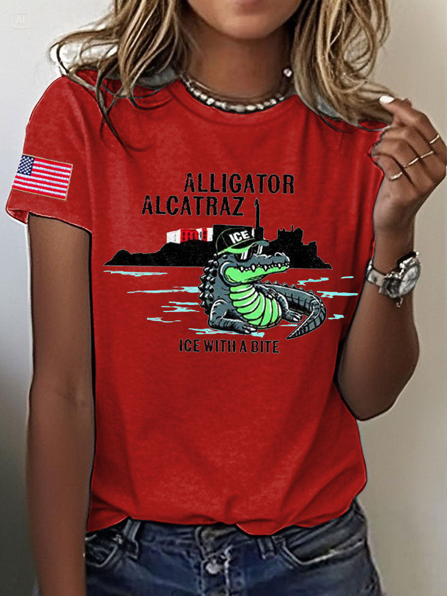 Women's Alligator Alcatraz Funny Florida Everglades Dark Humor Printed T-shirt