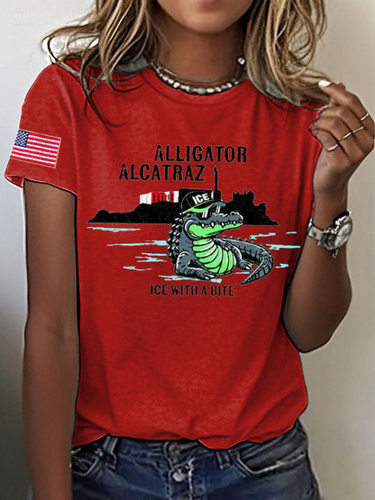 Women's Alligator Alcatraz Funny Florida Everglades Dark Humor Printed T-shirt