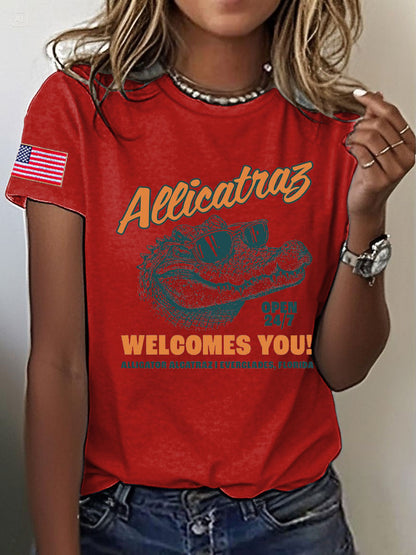 Women's Alligator Alcatraz Funny Florida Everglades Dark Humor Printed T-shirt