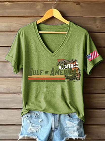 Women's Alligator Alcatraz Gulf of America Printed T-Shirt