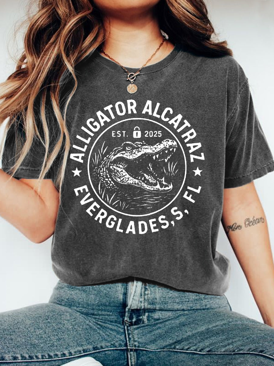 Women's Retro Alligator Alcatraz Funny Florida Everglades Dark Humor Tee