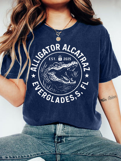 Women's Retro Alligator Alcatraz Funny Florida Everglades Dark Humor Tee