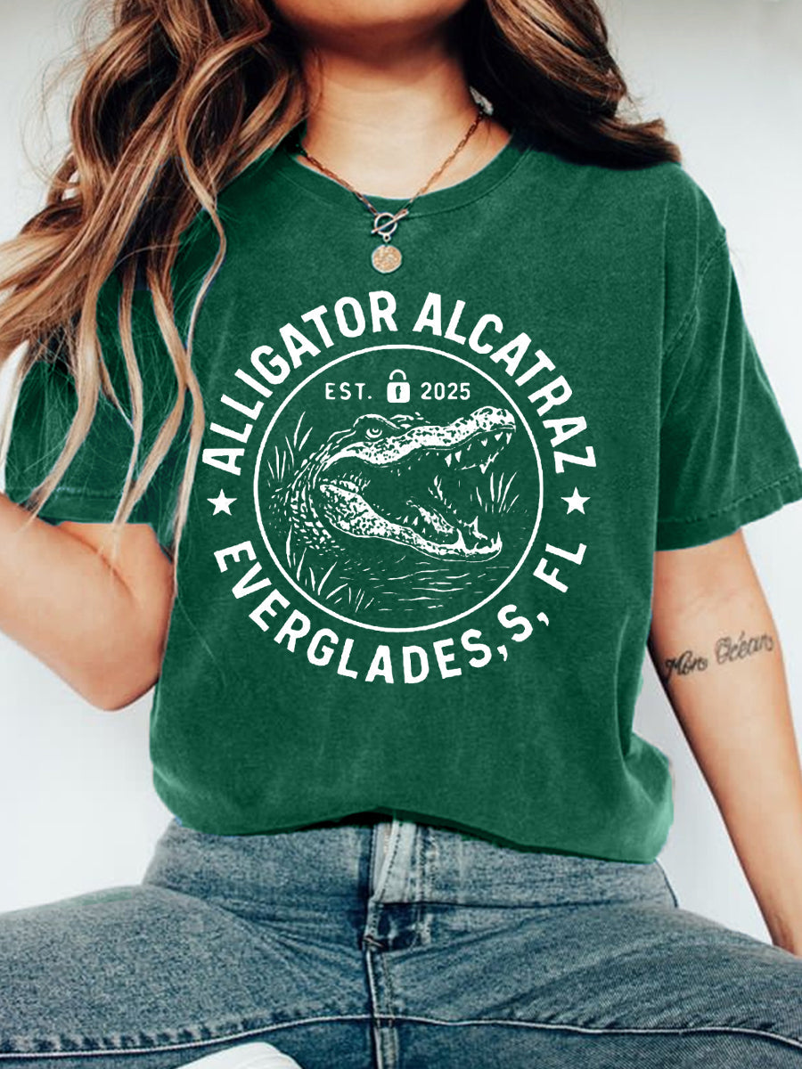 Women's Retro Alligator Alcatraz Funny Florida Everglades Dark Humor Tee
