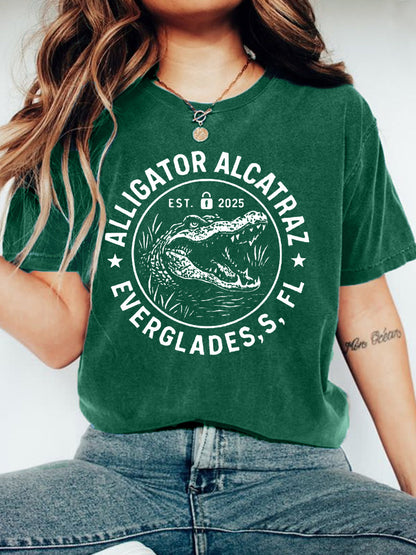 Women's Retro Alligator Alcatraz Funny Florida Everglades Dark Humor Tee
