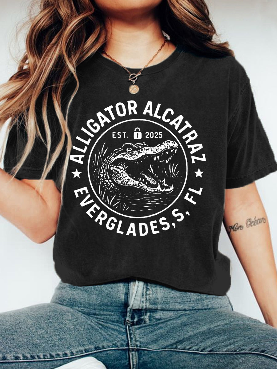 Women's Retro Alligator Alcatraz Funny Florida Everglades Dark Humor Tee