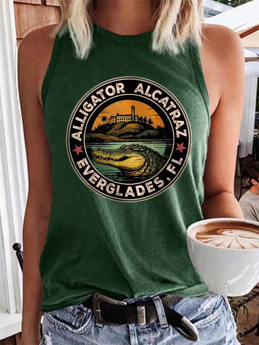 Women's Retro Alligator Alcatraz Funny Florida Everglades Dark Humor Vest