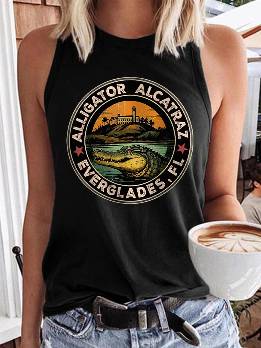 Women's Retro Alligator Alcatraz Funny Florida Everglades Dark Humor Vest