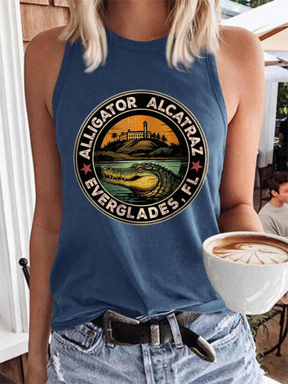 Women's Retro Alligator Alcatraz Funny Florida Everglades Dark Humor Vest