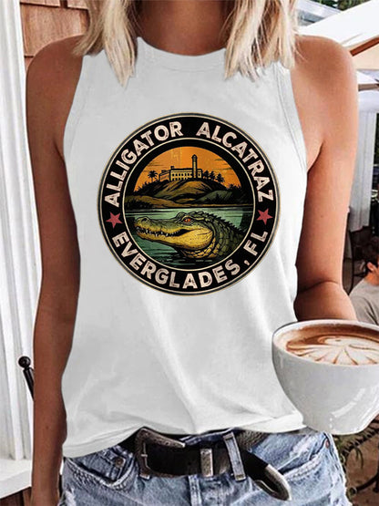 Women's Retro Alligator Alcatraz Funny Florida Everglades Dark Humor Vest