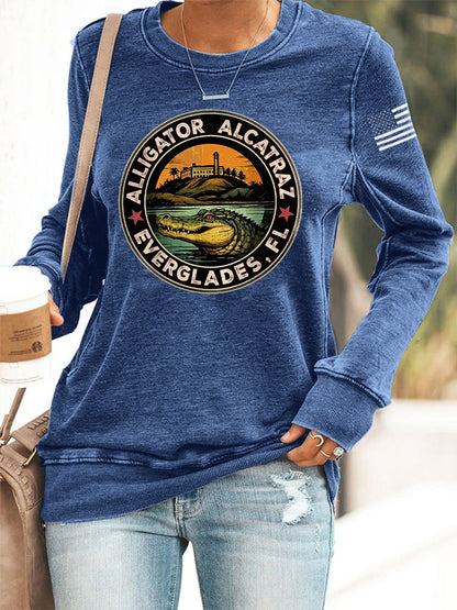 Women's Retro Alligator Alcatraz Funny Florida Everglades Dark Humor Sweatshirt