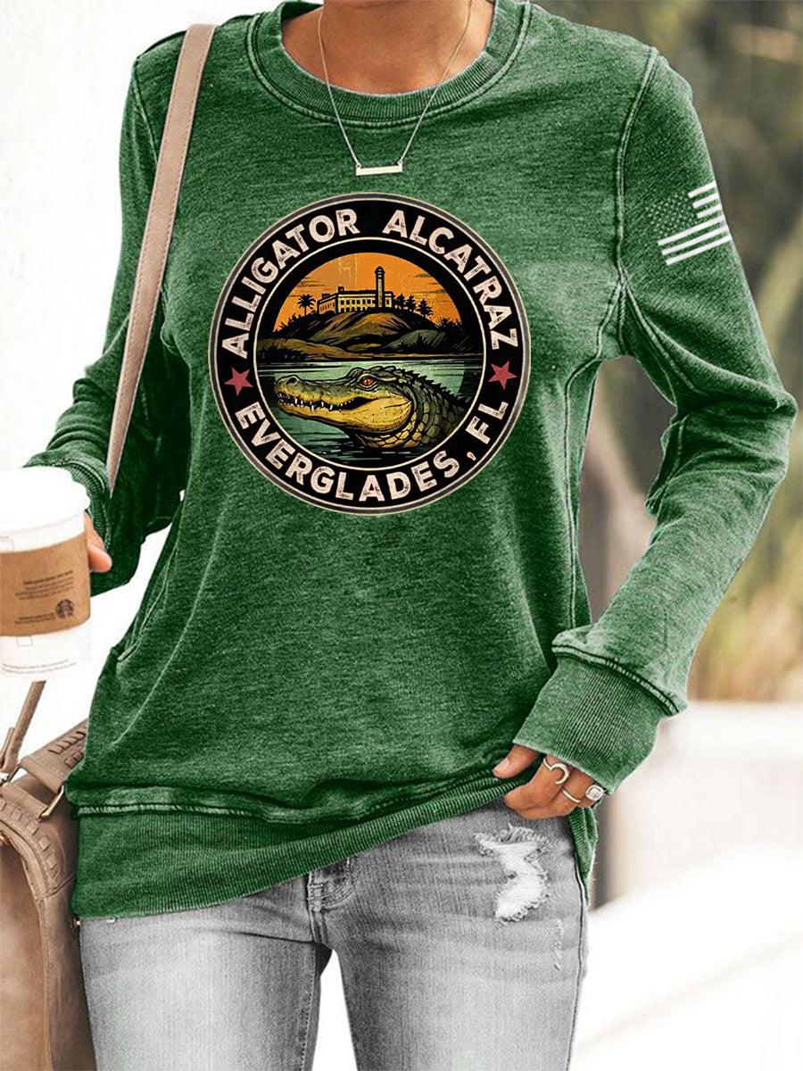 Women's Retro Alligator Alcatraz Funny Florida Everglades Dark Humor Sweatshirt