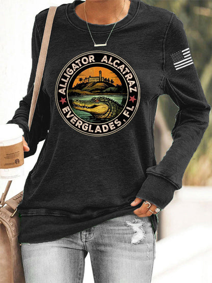 Women's Retro Alligator Alcatraz Funny Florida Everglades Dark Humor Sweatshirt