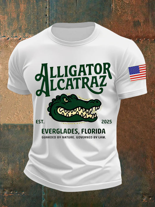 Men's Retro Alligator Alcatraz Funny Florida Everglades Dark Humor T-shirt