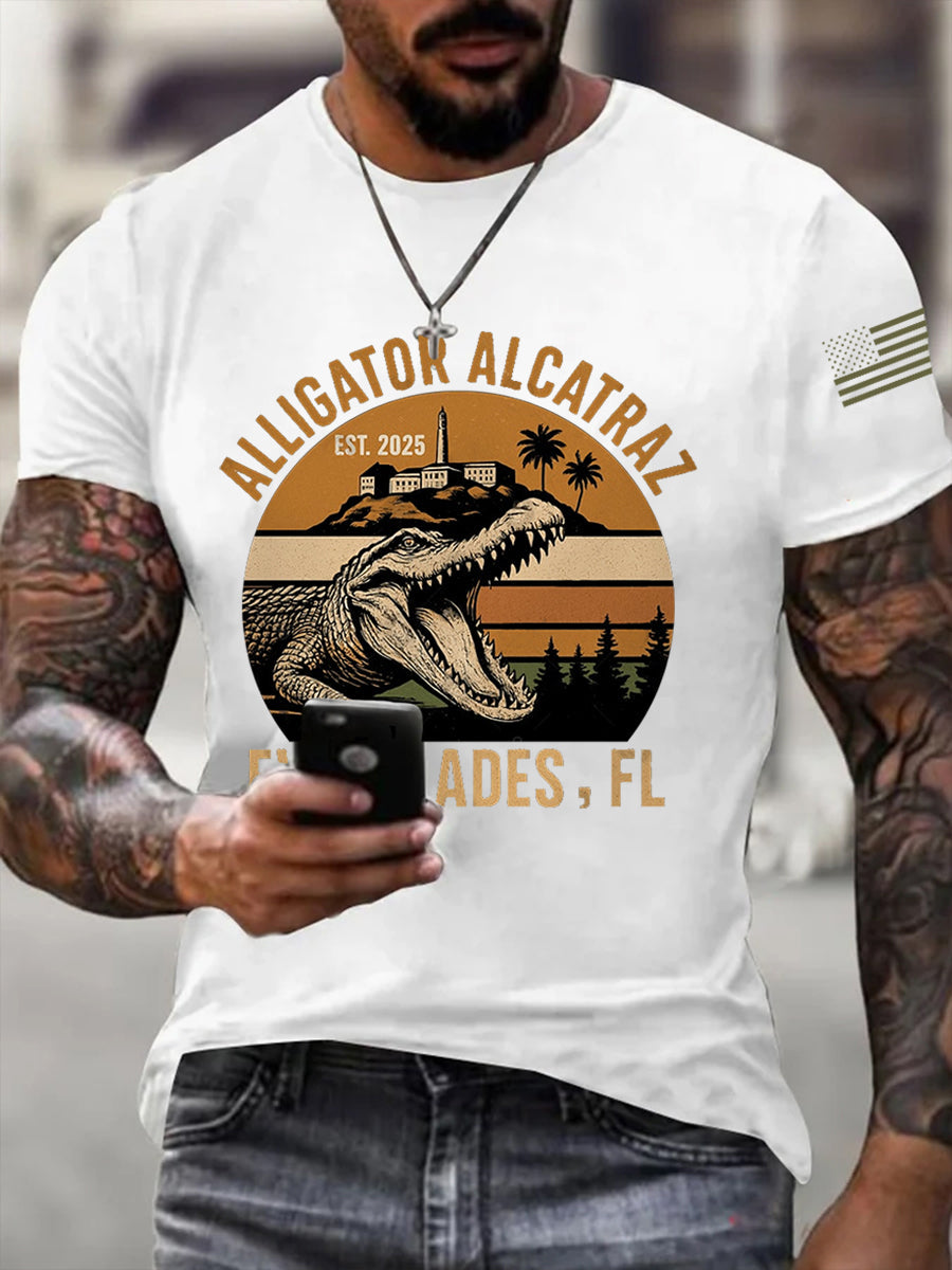 Men's Retro Alligator Alcatraz Funny Florida Everglades Dark Humor Tee