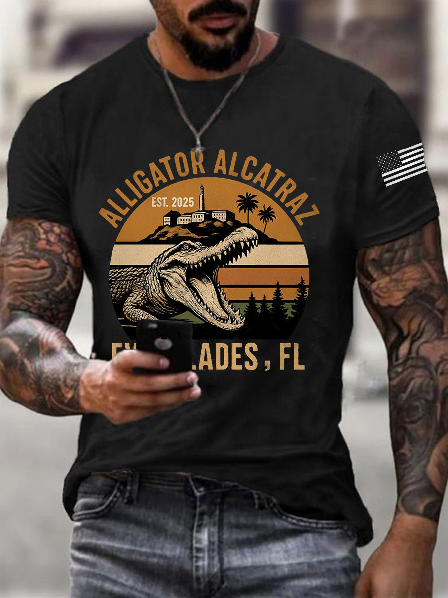 Men's Retro Alligator Alcatraz Funny Florida Everglades Dark Humor Tee