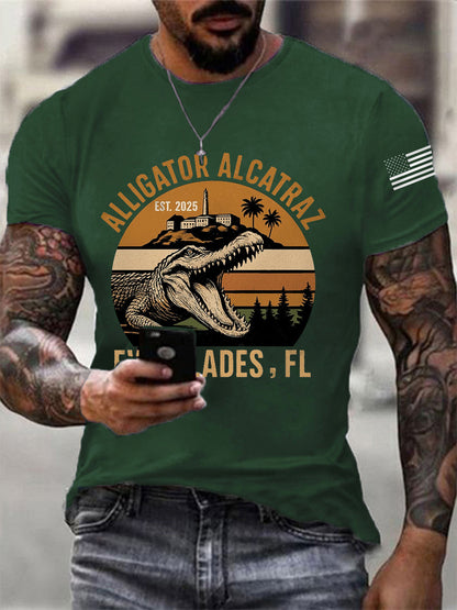 Men's Retro Alligator Alcatraz Funny Florida Everglades Dark Humor Tee