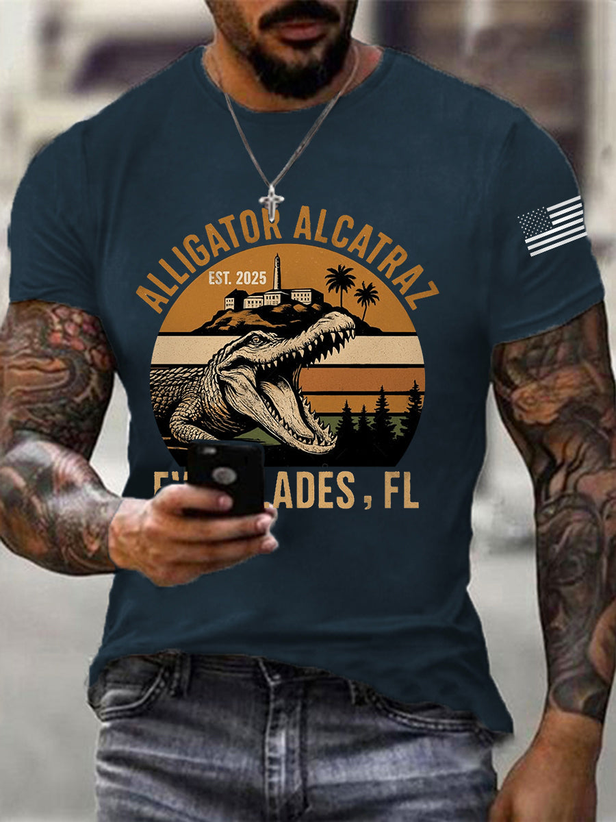 Men's Retro Alligator Alcatraz Funny Florida Everglades Dark Humor Tee