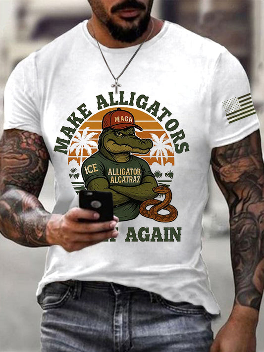 Men's Retro Alligator Alcatraz Funny Florida Everglades Dark Humor Short Sleeve Tee