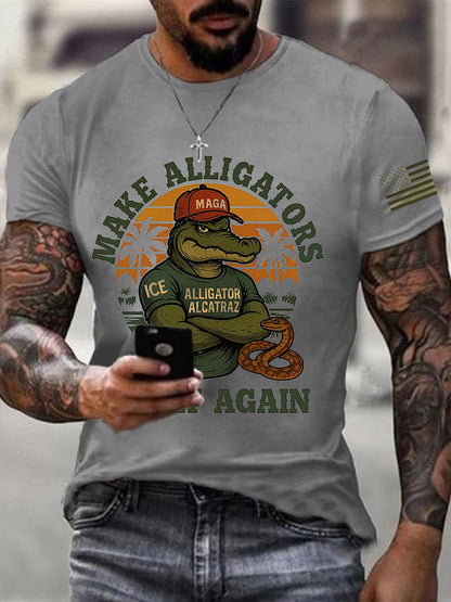Men's Retro Alligator Alcatraz Funny Florida Everglades Dark Humor Short Sleeve Tee