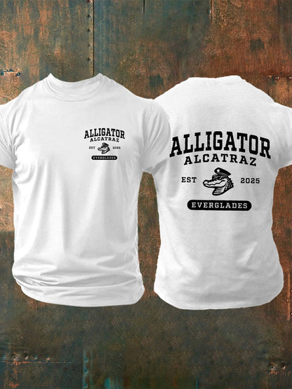 Men's Retro Alligator Alcatraz Funny Florida Everglades Dark Humor Short Sleeve Tee