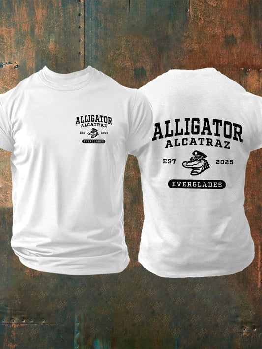 Men's Retro Alligator Alcatraz Funny Florida Everglades Dark Humor Short Sleeve Tee