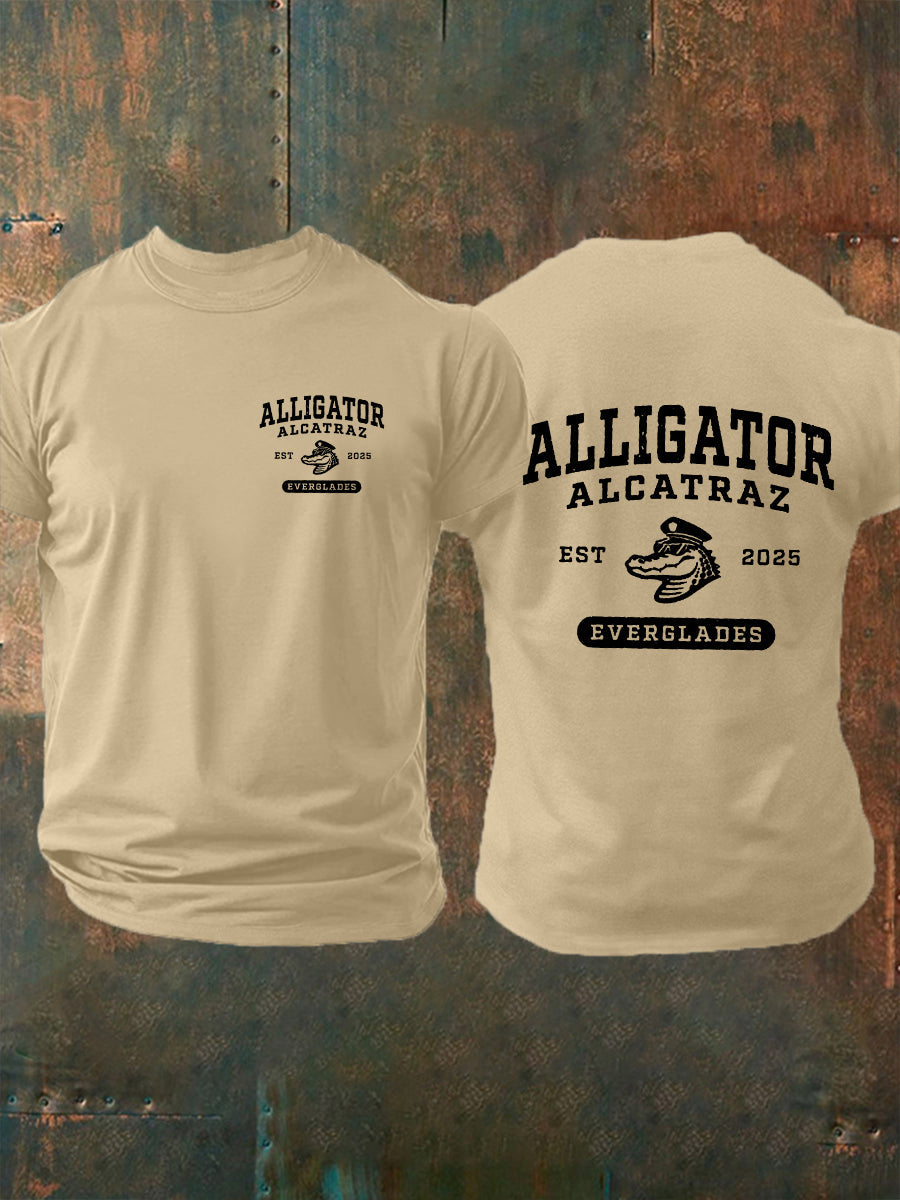 Men's Retro Alligator Alcatraz Funny Florida Everglades Dark Humor Short Sleeve Tee