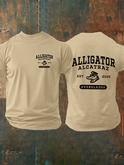 Men's Retro Alligator Alcatraz Funny Florida Everglades Dark Humor Short Sleeve Tee