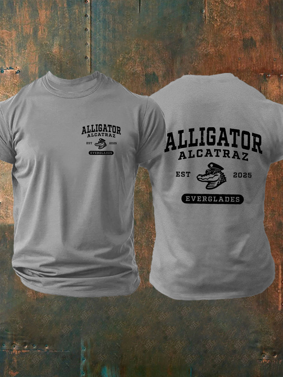 Men's Retro Alligator Alcatraz Funny Florida Everglades Dark Humor Short Sleeve Tee