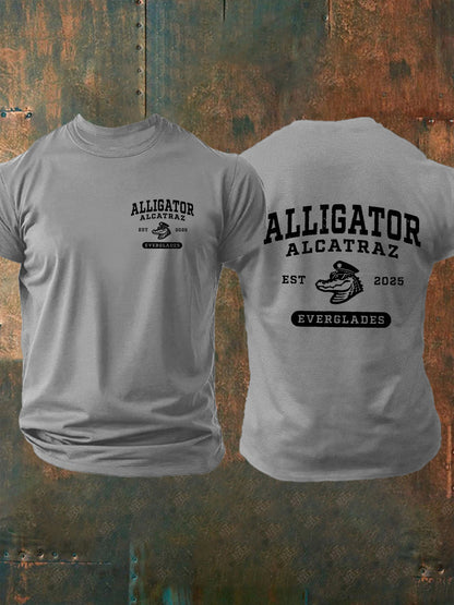 Men's Retro Alligator Alcatraz Funny Florida Everglades Dark Humor Short Sleeve Tee