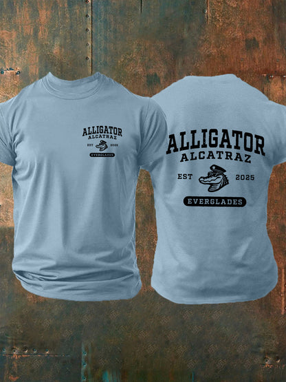 Men's Retro Alligator Alcatraz Funny Florida Everglades Dark Humor Short Sleeve Tee
