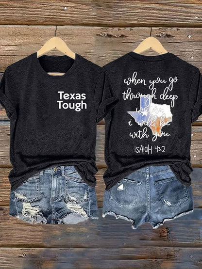 Women's Texas Tough When You Go Through Deep Waters Printed T-Shirt