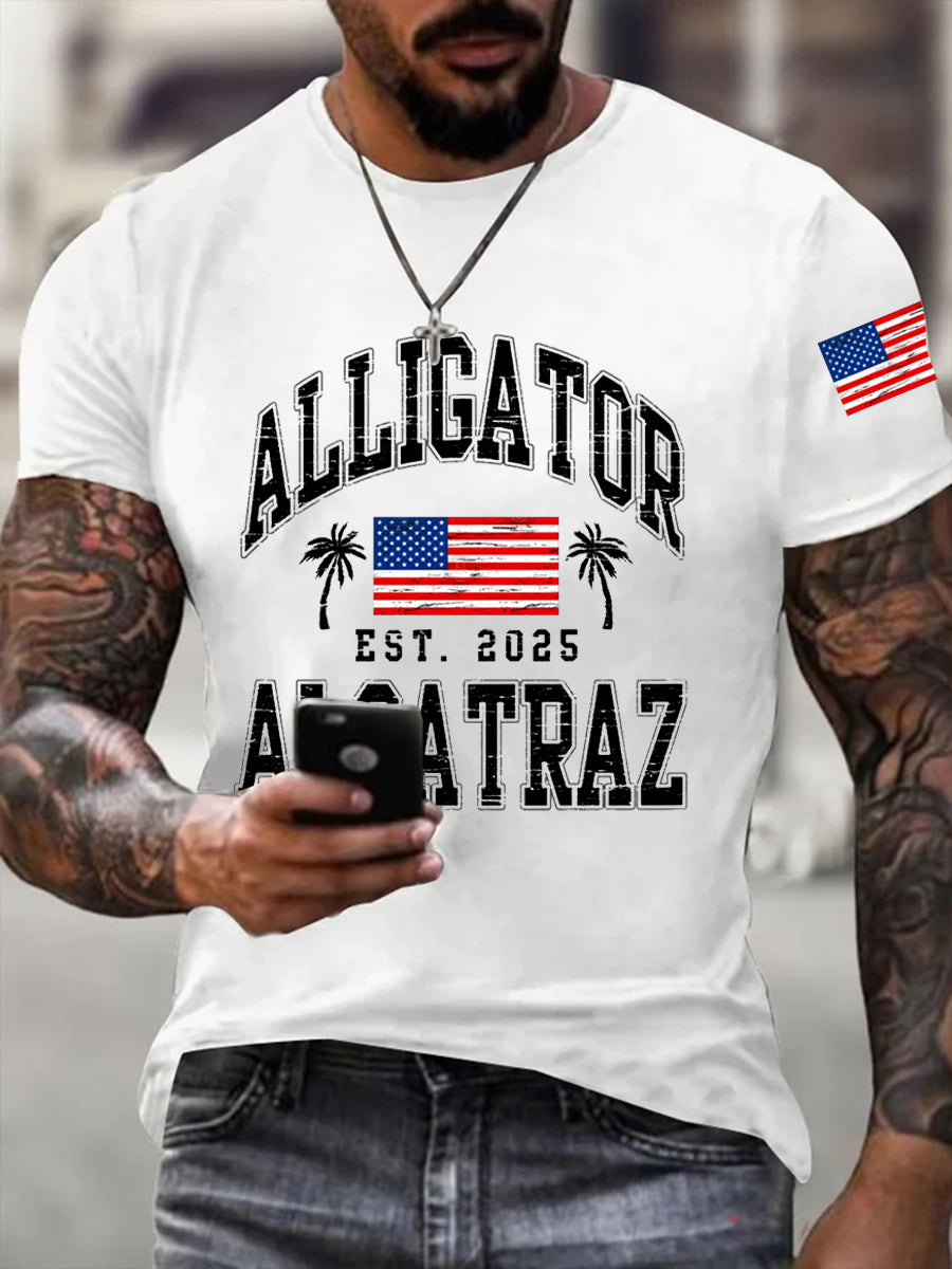 Men's Retro Alligator Alcatraz EST.2025 Funny Florida Everglades Dark Humor Tee