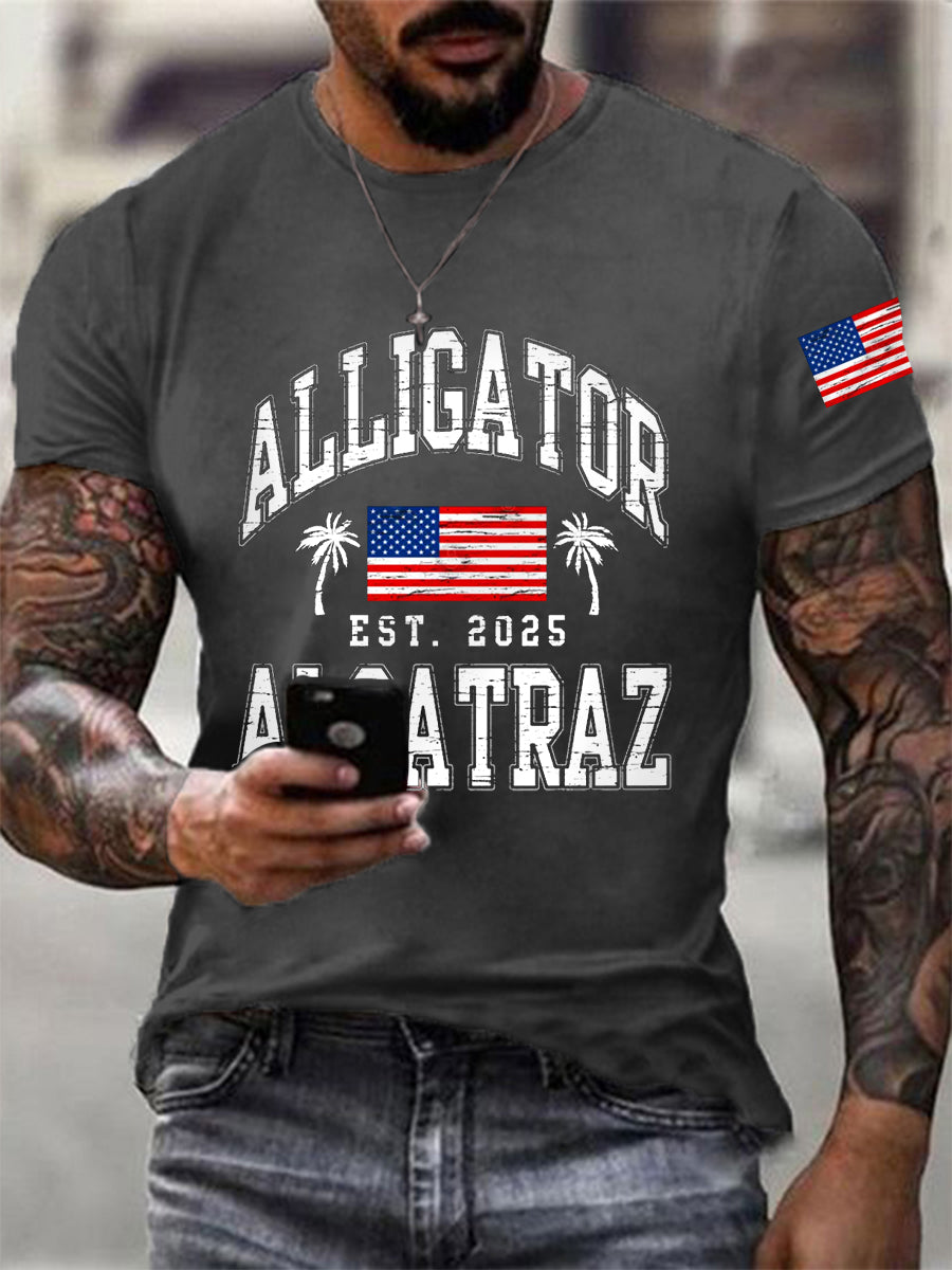 Men's Retro Alligator Alcatraz EST.2025 Funny Florida Everglades Dark Humor Tee
